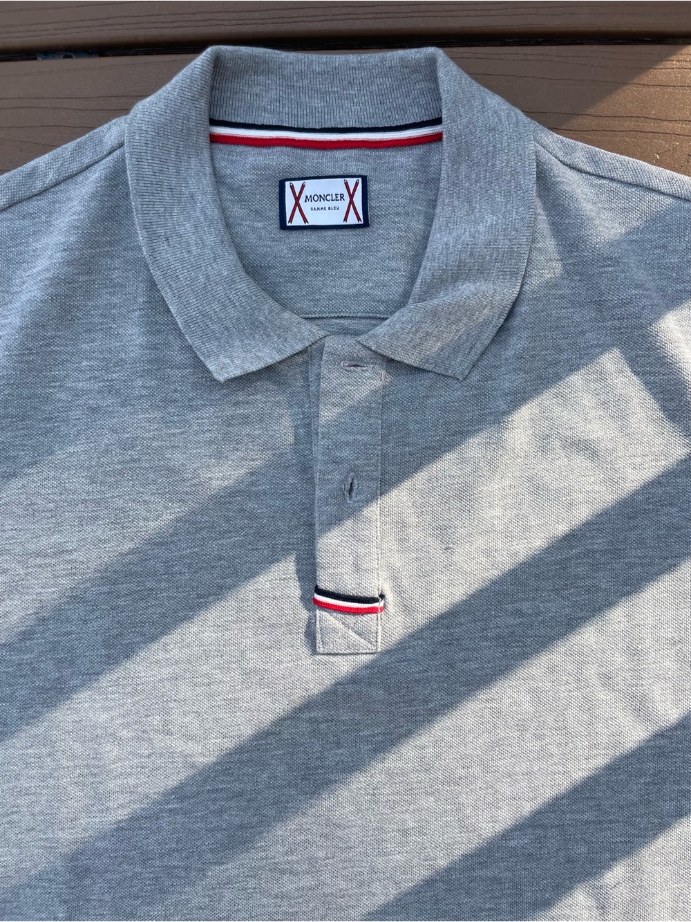 Moncler Gray Polo with Navy, White & Red Trim - Picture 3 of 7